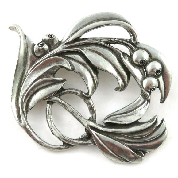 Vintage Seagull Pewter Canada Brooch Pin Dated 1988 Flower Design - Picture 1 of 6